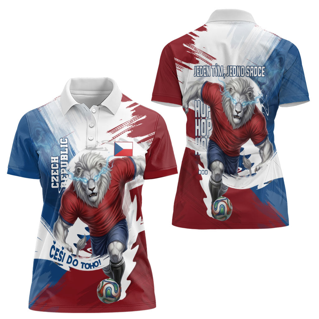 Czech Republic Football Women Polo Shirt Fierce Athletic Lion Graphic In Painted Grunge Flag Style