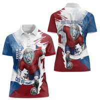 Czech Republic Football Women Polo Shirt Fierce Athletic Lion Graphic In Painted Grunge Flag Style