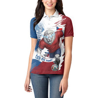 Czech Republic Football Women Polo Shirt Fierce Athletic Lion Graphic In Painted Grunge Flag Style