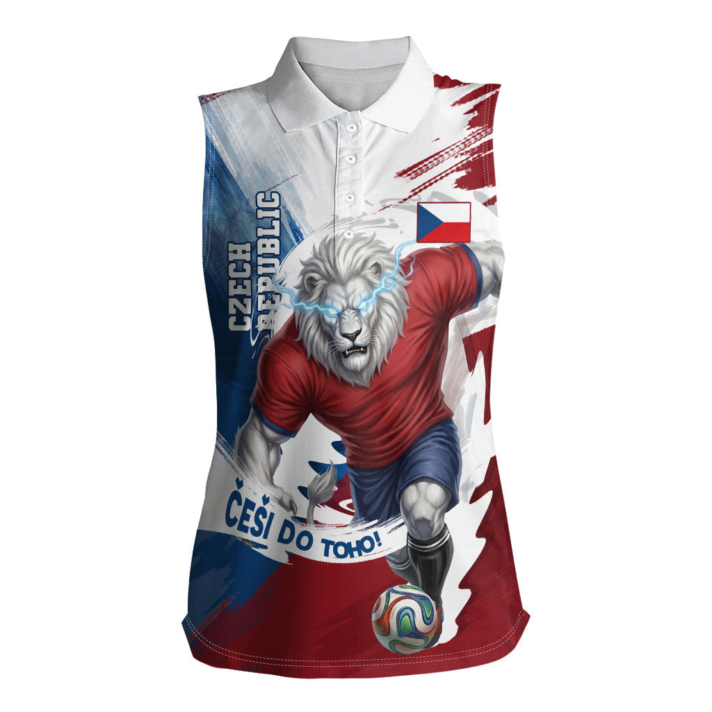 Czech Republic Football Women Sleeveless Polo Shirt Fierce Athletic Lion Graphic In Painted Grunge Flag Style