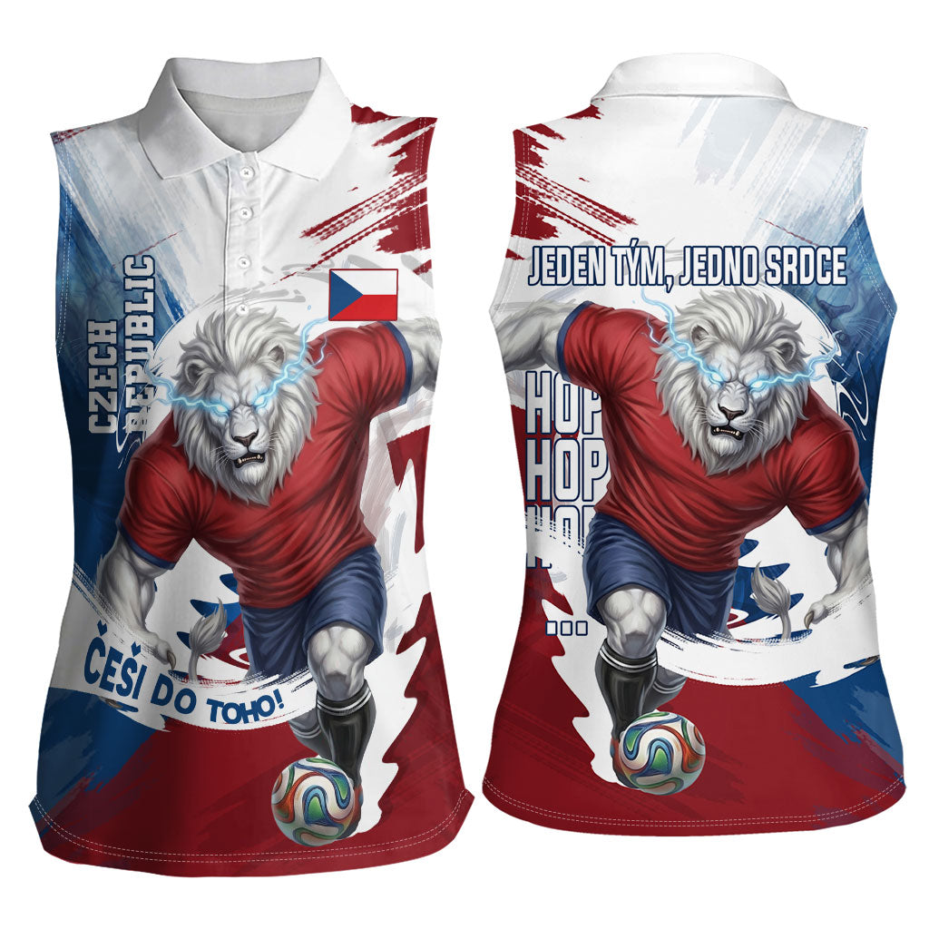 Czech Republic Football Women Sleeveless Polo Shirt Fierce Athletic Lion Graphic In Painted Grunge Flag Style
