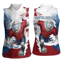 Czech Republic Football Women Sleeveless Polo Shirt Fierce Athletic Lion Graphic In Painted Grunge Flag Style