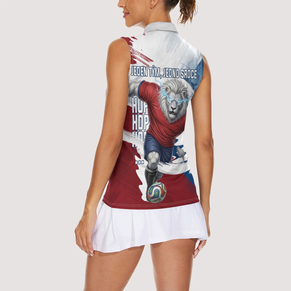 Czech Republic Football Women Sleeveless Polo Shirt Fierce Athletic Lion Graphic In Painted Grunge Flag Style