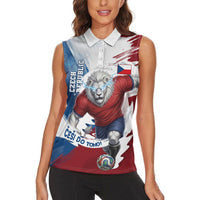 Czech Republic Football Women Sleeveless Polo Shirt Fierce Athletic Lion Graphic In Painted Grunge Flag Style