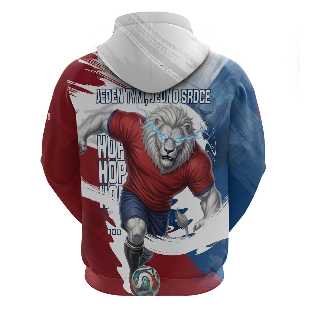 Czech Republic Football Zip Hoodie Fierce Athletic Lion Graphic In Painted Grunge Flag Style
