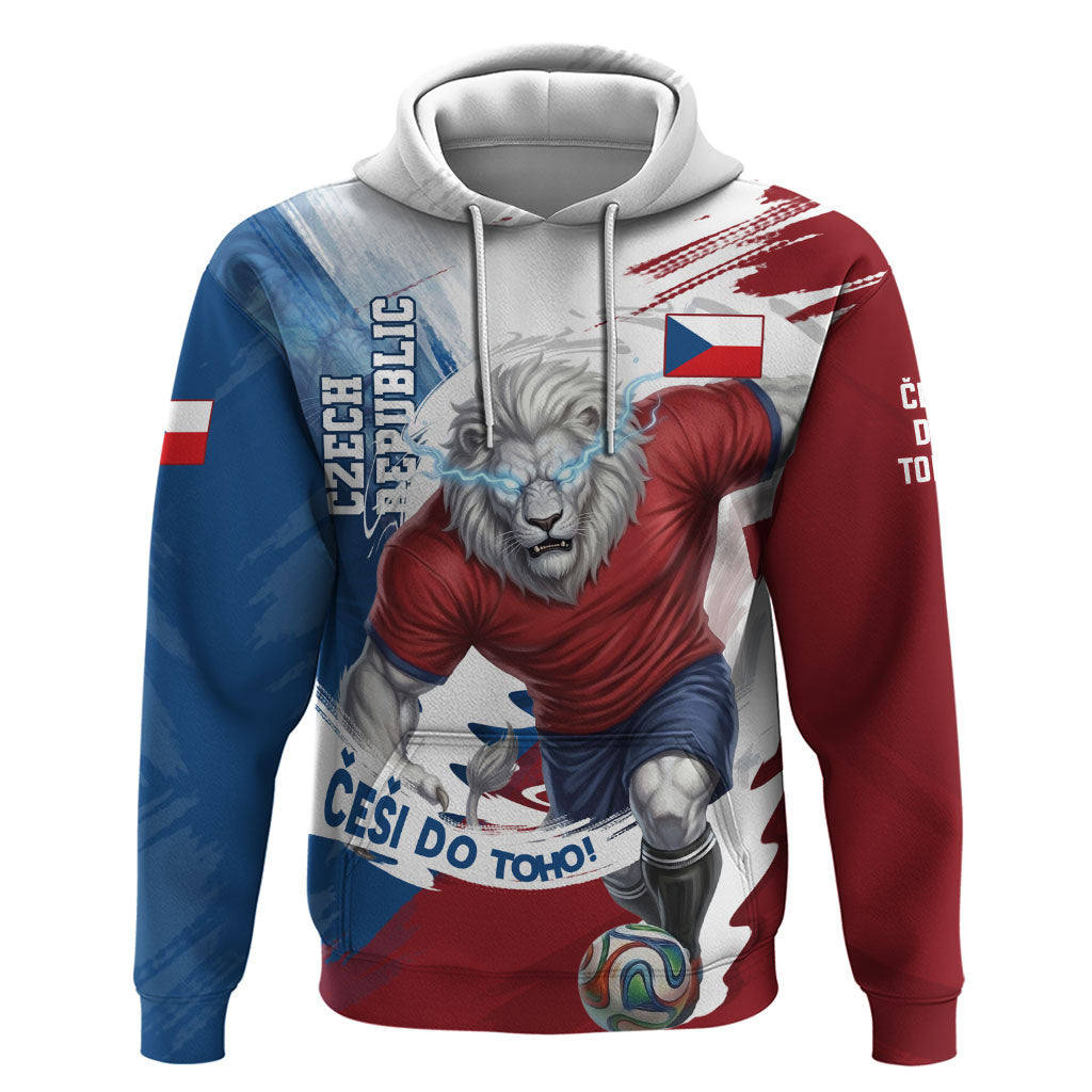 Czech Republic Football Zip Hoodie Fierce Athletic Lion Graphic In Painted Grunge Flag Style