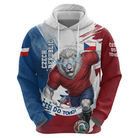 Czech Republic Football Zip Hoodie Fierce Athletic Lion Graphic In Painted Grunge Flag Style