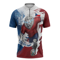 Czech Republic Football Zipper Polo Shirt Fierce Athletic Lion Graphic In Painted Grunge Flag Style