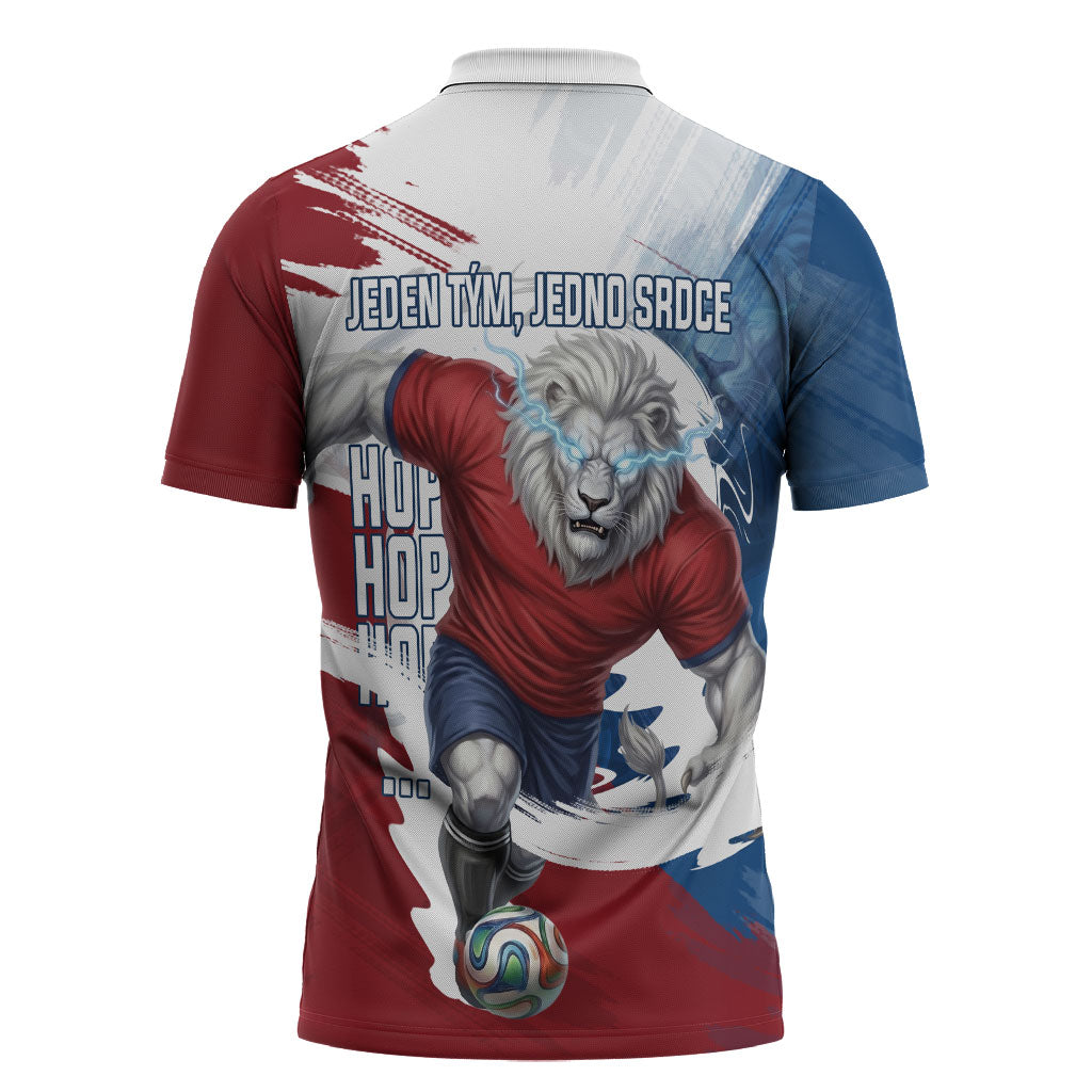 Czech Republic Football Zipper Polo Shirt Fierce Athletic Lion Graphic In Painted Grunge Flag Style