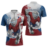 Czech Republic Football Zipper Polo Shirt Fierce Athletic Lion Graphic In Painted Grunge Flag Style