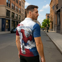 Czech Republic Football Zipper Polo Shirt Fierce Athletic Lion Graphic In Painted Grunge Flag Style