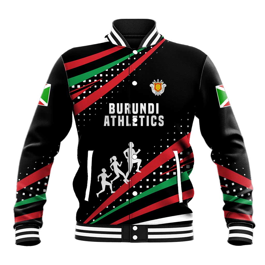 Burundi Baseball Jacket with Athletics Runners Black Red Green Flag Spirit
