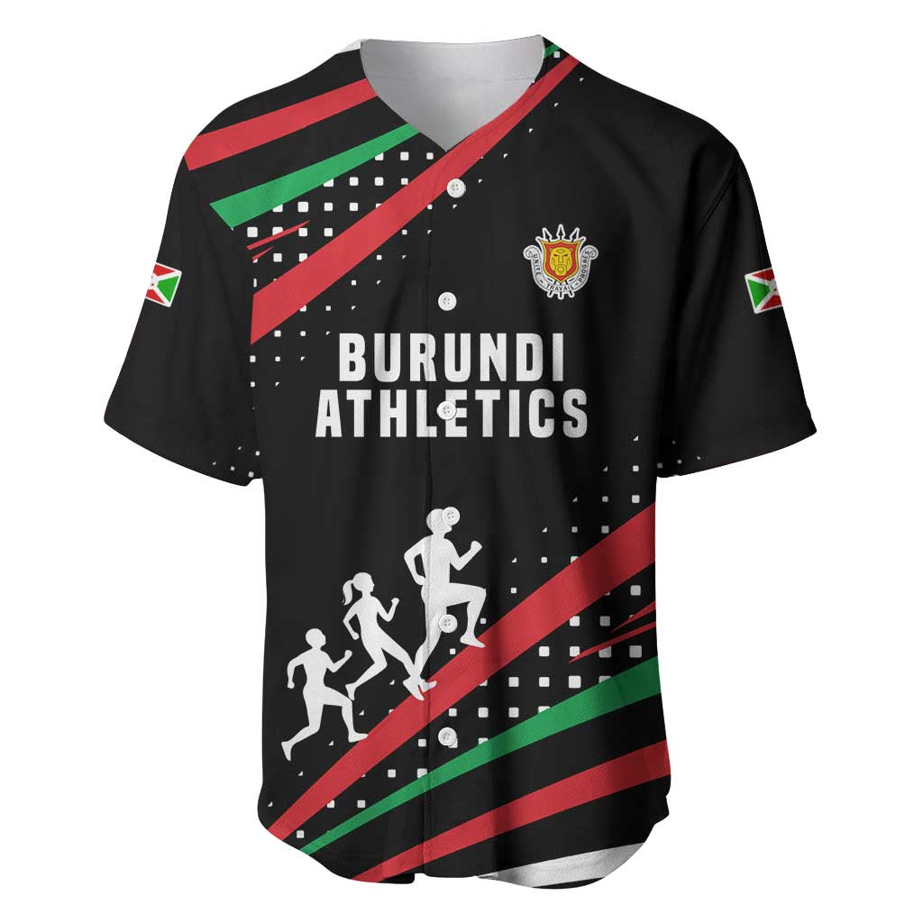 Burundi Baseball Jersey with Athletics Runners Black Red Green Flag Spirit