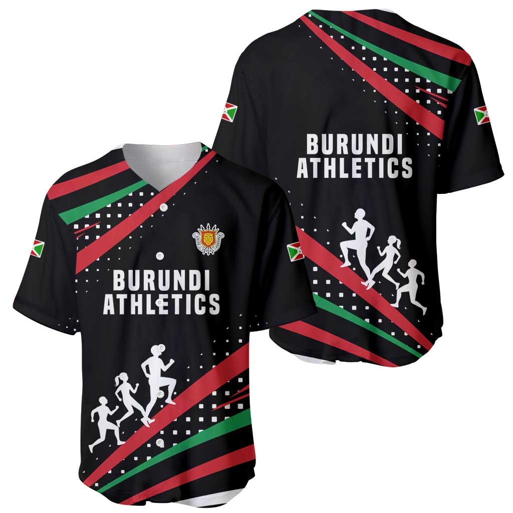 Burundi Baseball Jersey with Athletics Runners Black Red Green Flag Spirit