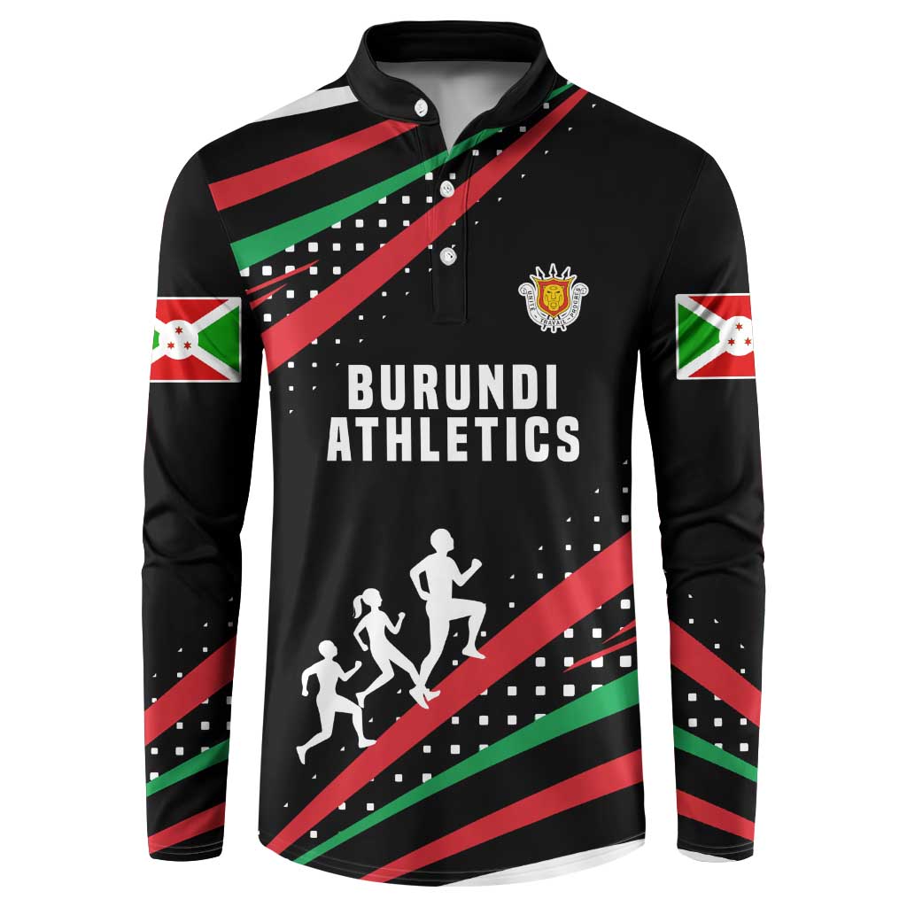 Burundi Button Sweatshirt with Athletics Runners Black Red Green Flag Spirit