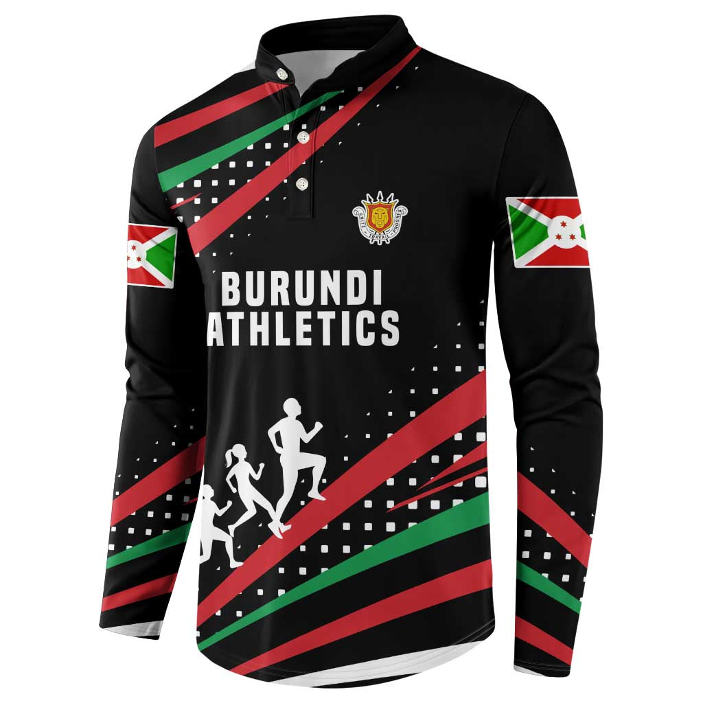 Burundi Button Sweatshirt with Athletics Runners Black Red Green Flag Spirit