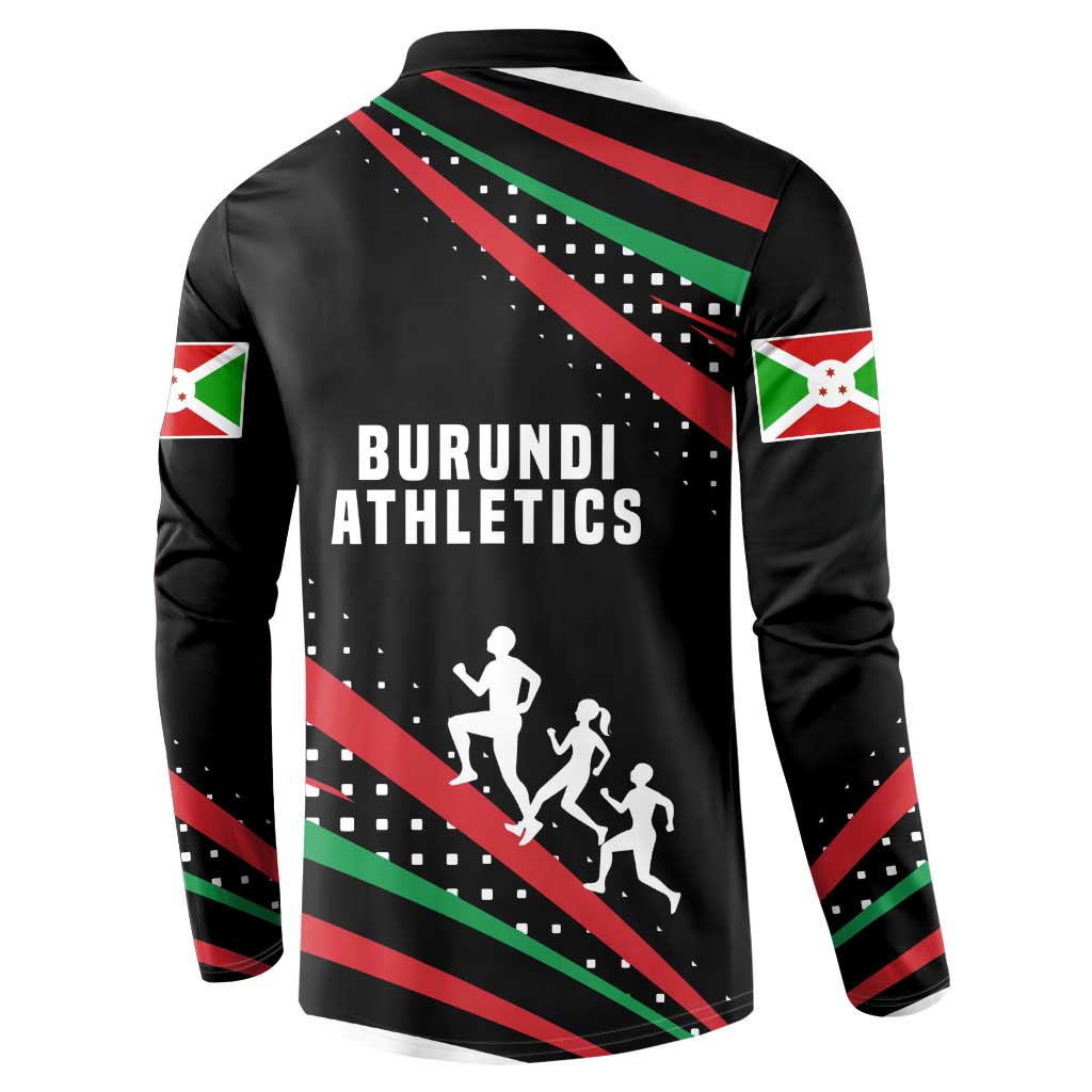 Burundi Button Sweatshirt with Athletics Runners Black Red Green Flag Spirit