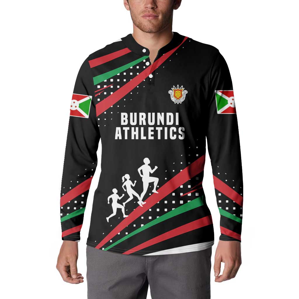 Burundi Button Sweatshirt with Athletics Runners Black Red Green Flag Spirit