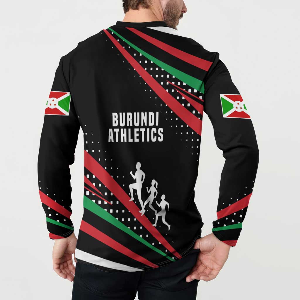 Burundi Button Sweatshirt with Athletics Runners Black Red Green Flag Spirit