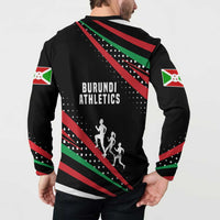 Burundi Button Sweatshirt with Athletics Runners Black Red Green Flag Spirit
