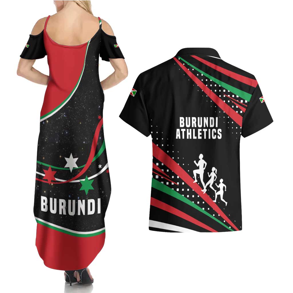 Burundi Couples Matching Summer Maxi Dress and Hawaiian Shirt with Athletics Runners Black Red Green Flag Spirit
