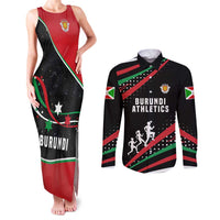 Burundi Couples Matching Tank Maxi Dress and Long Sleeve Button Shirt with Athletics Runners Black Red Green Flag Spirit