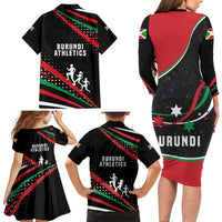 Burundi Family Matching Long Sleeve Bodycon Dress and Hawaiian Shirt with Athletics Runners Black Red Green Flag Spirit