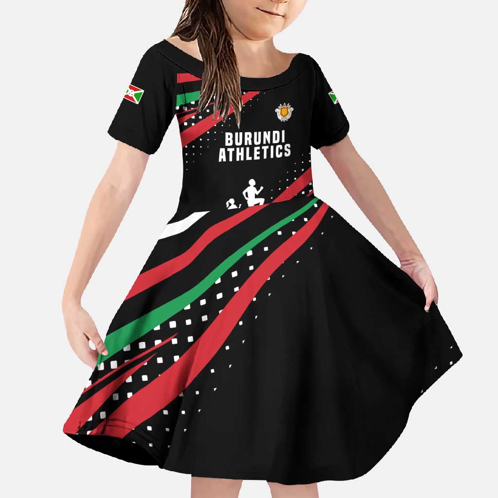 Burundi Family Matching Mermaid Dress and Hawaiian Shirt with Athletics Runners Black Red Green Flag Spirit