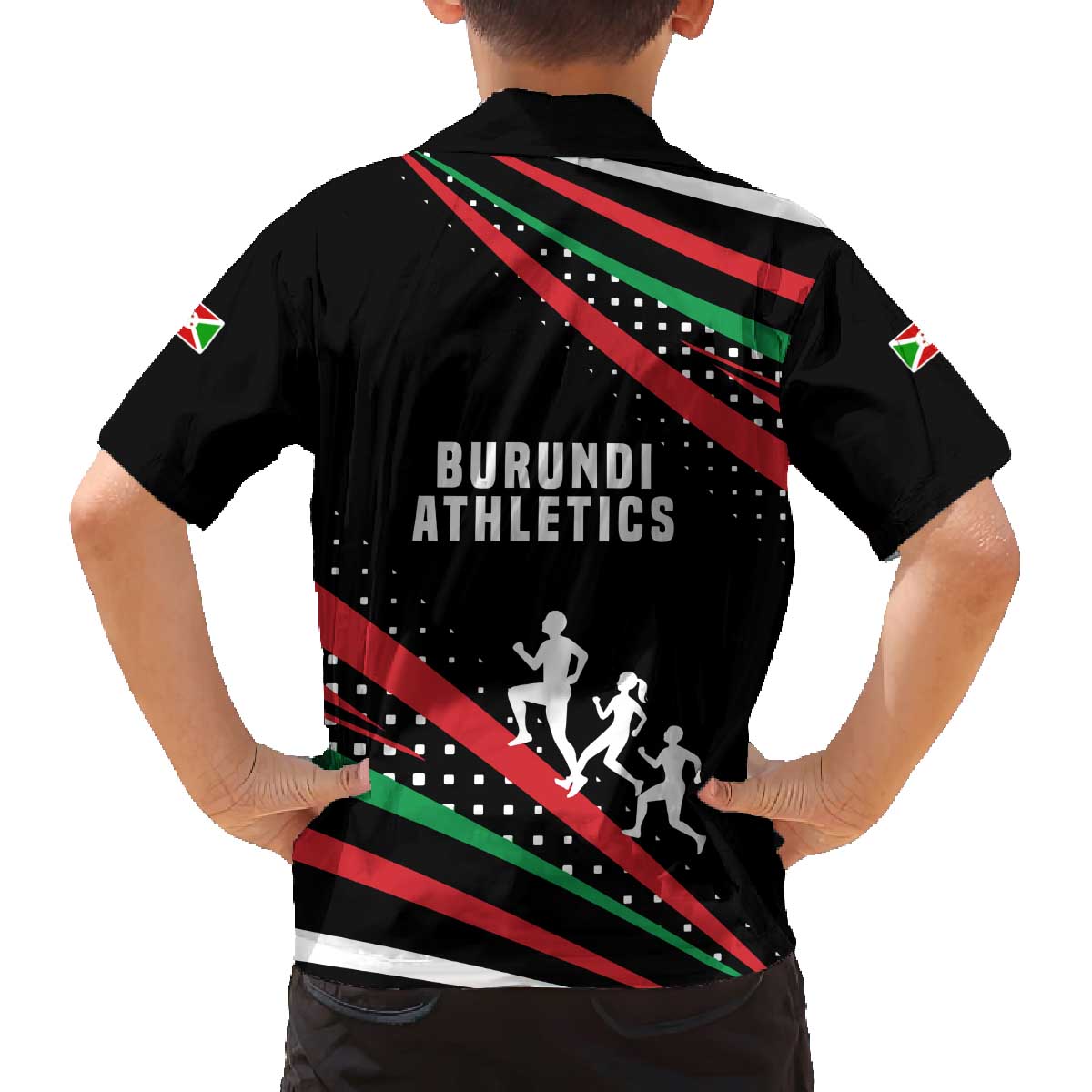 Burundi Family Matching Off The Shoulder Long Sleeve Dress and Hawaiian Shirt with Athletics Runners Black Red Green Flag Spirit