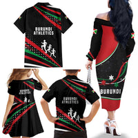 Burundi Family Matching Off The Shoulder Long Sleeve Dress and Hawaiian Shirt with Athletics Runners Black Red Green Flag Spirit