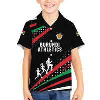 Burundi Family Matching Off The Shoulder Long Sleeve Dress and Hawaiian Shirt with Athletics Runners Black Red Green Flag Spirit