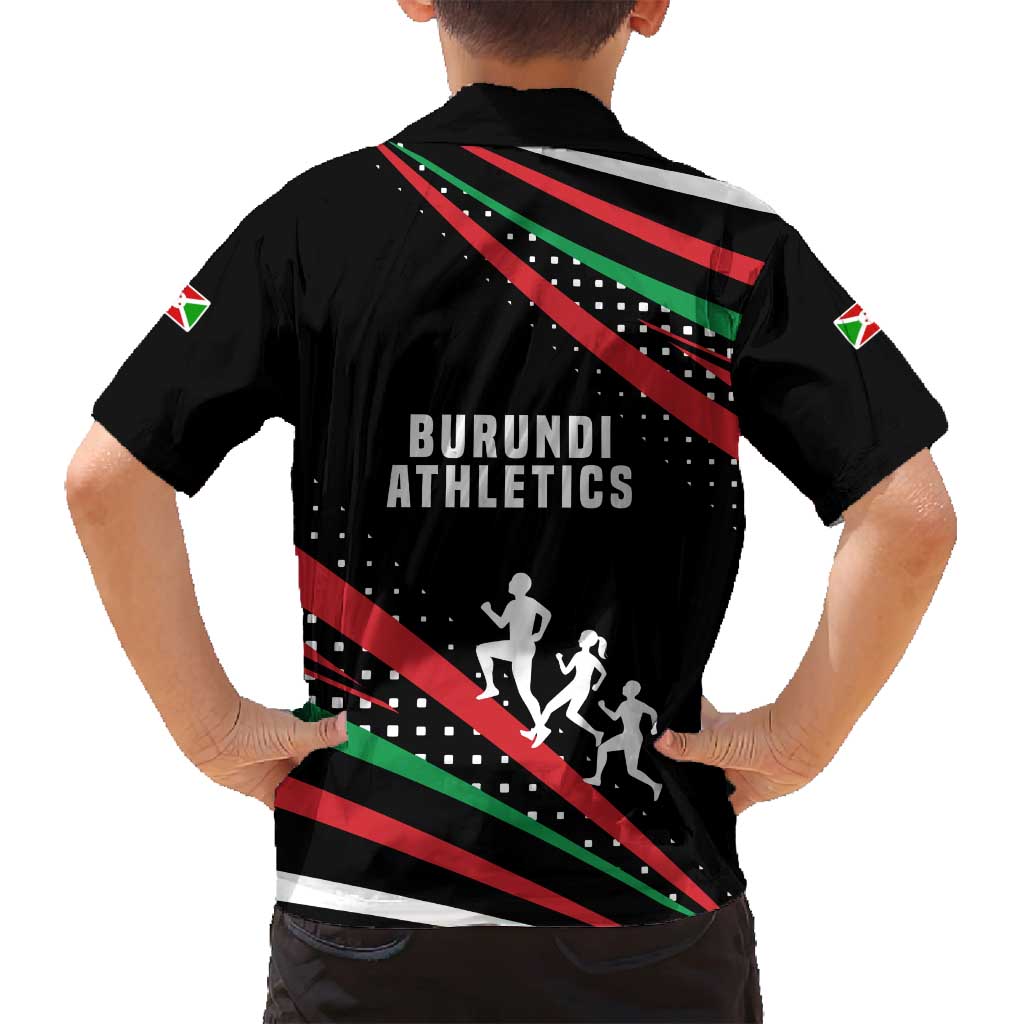 Burundi Family Matching Off Shoulder Maxi Dress and Hawaiian Shirt with Athletics Runners Black Red Green Flag Spirit