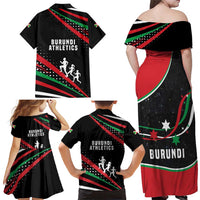 Burundi Family Matching Off Shoulder Maxi Dress and Hawaiian Shirt with Athletics Runners Black Red Green Flag Spirit