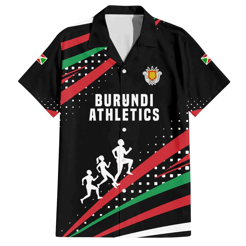 Burundi Family Matching Off Shoulder Maxi Dress and Hawaiian Shirt with Athletics Runners Black Red Green Flag Spirit