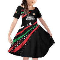 Burundi Family Matching Off Shoulder Short Dress and Hawaiian Shirt with Athletics Runners Black Red Green Flag Spirit