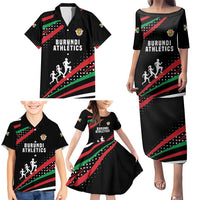 Burundi Family Matching Puletasi and Hawaiian Shirt with Athletics Runners Black Red Green Flag Spirit