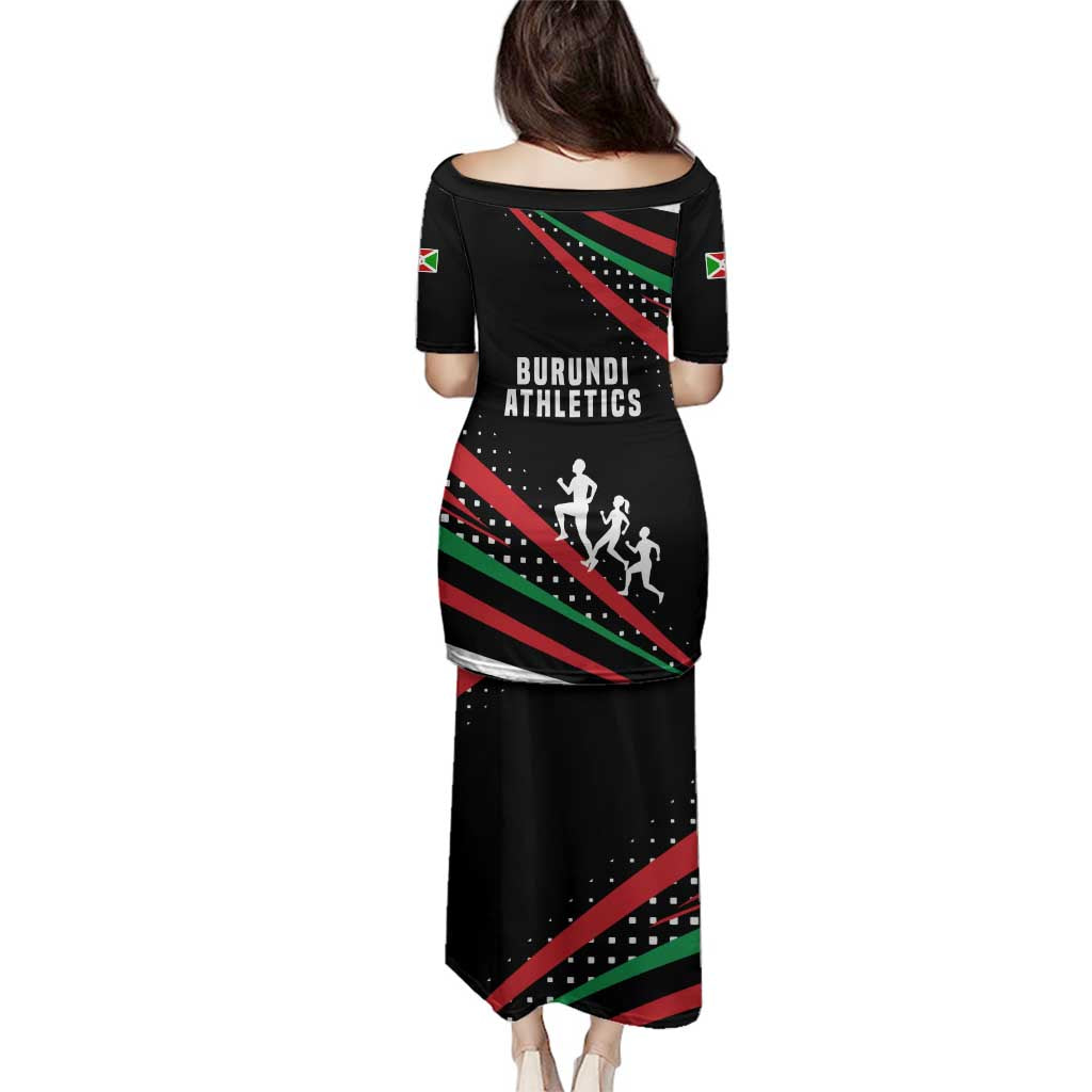 Burundi Family Matching Puletasi and Hawaiian Shirt with Athletics Runners Black Red Green Flag Spirit