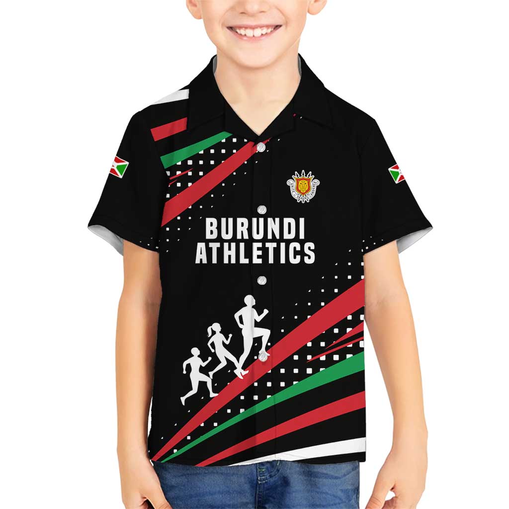 Burundi Family Matching Puletasi and Hawaiian Shirt with Athletics Runners Black Red Green Flag Spirit