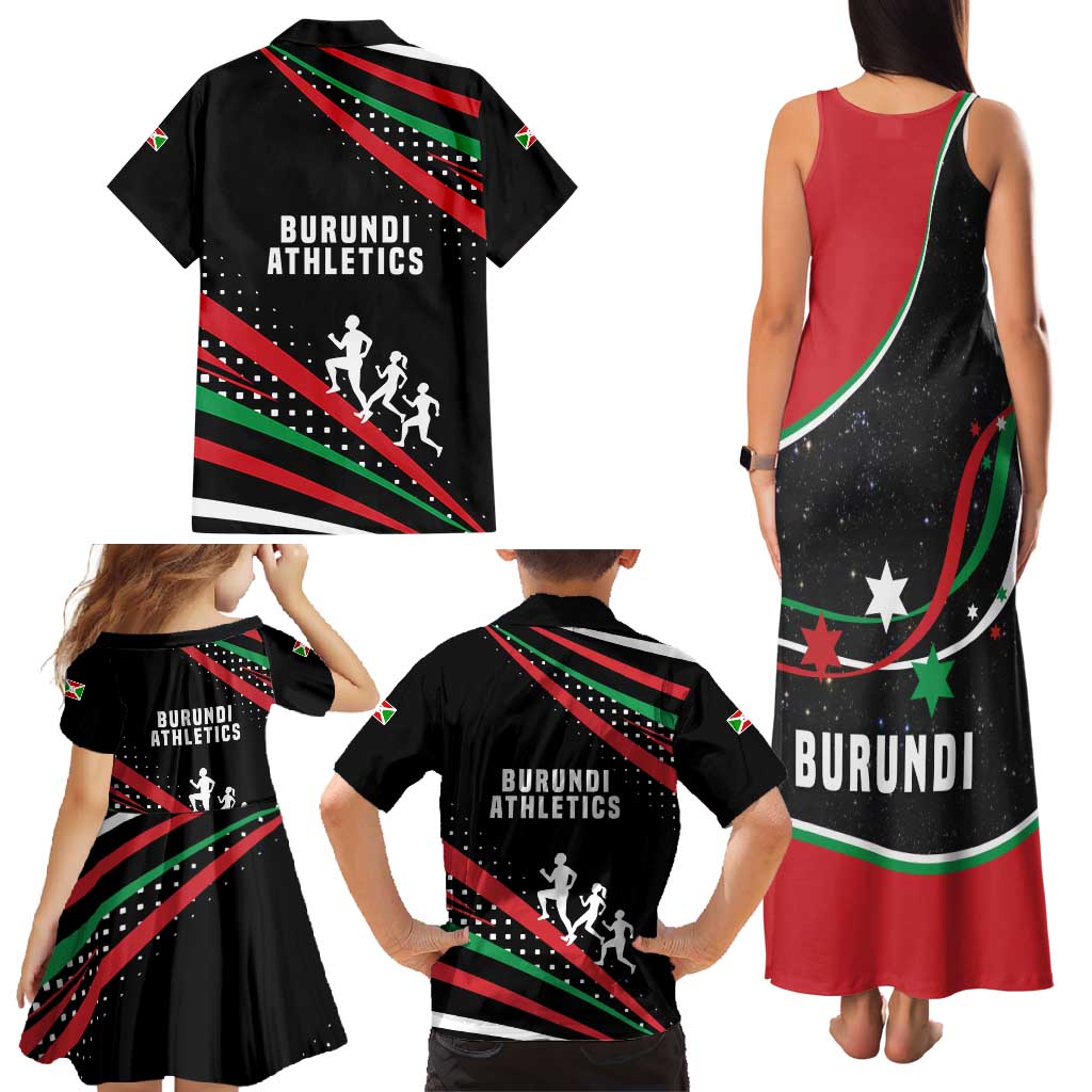 Burundi Family Matching Tank Maxi Dress and Hawaiian Shirt with Athletics Runners Black Red Green Flag Spirit