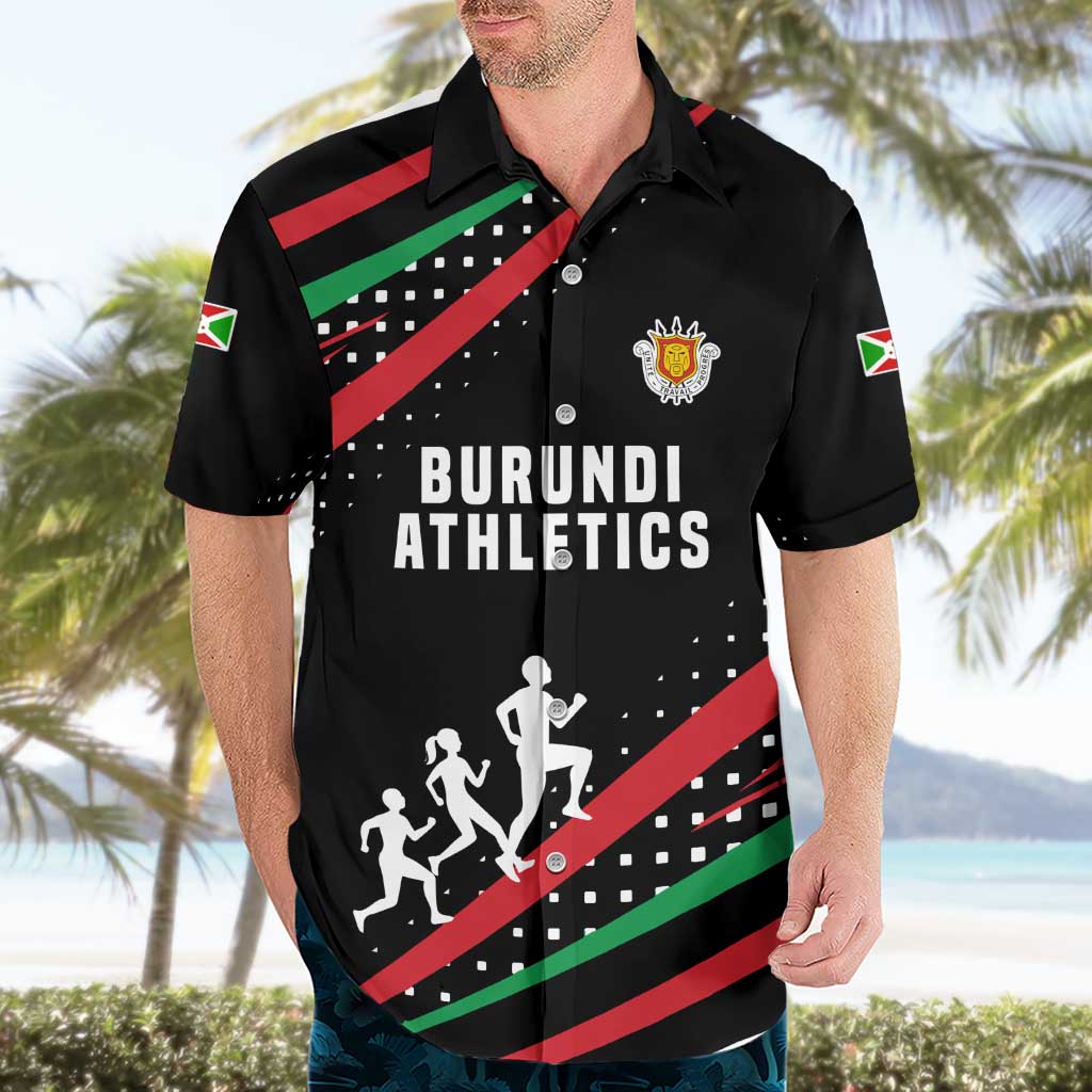 Burundi Hawaiian Shirt with Athletics Runners Black Red Green Flag Spirit