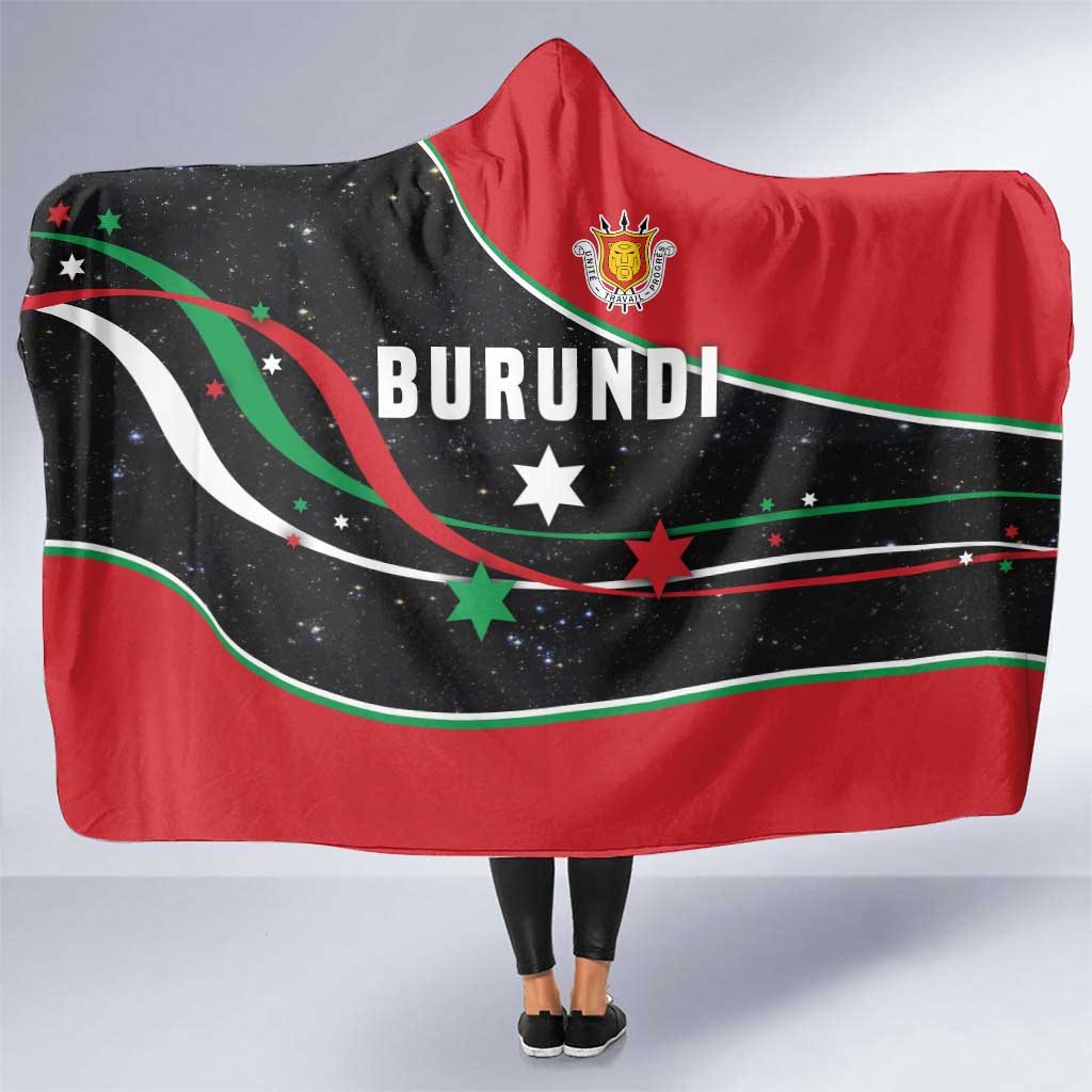Burundi Hooded Blanket with Athletics Runners Black Red Green Flag Spirit