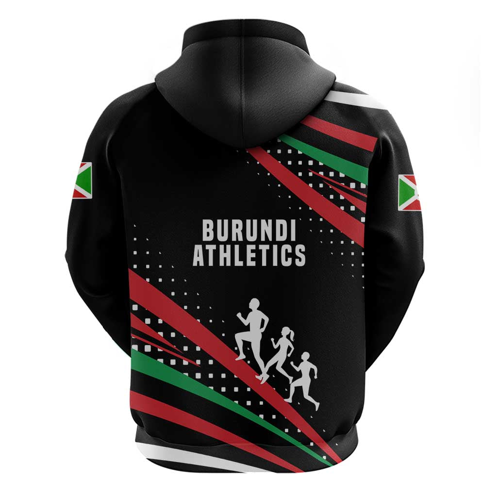 Burundi Hoodie with Athletics Runners Black Red Green Flag Spirit