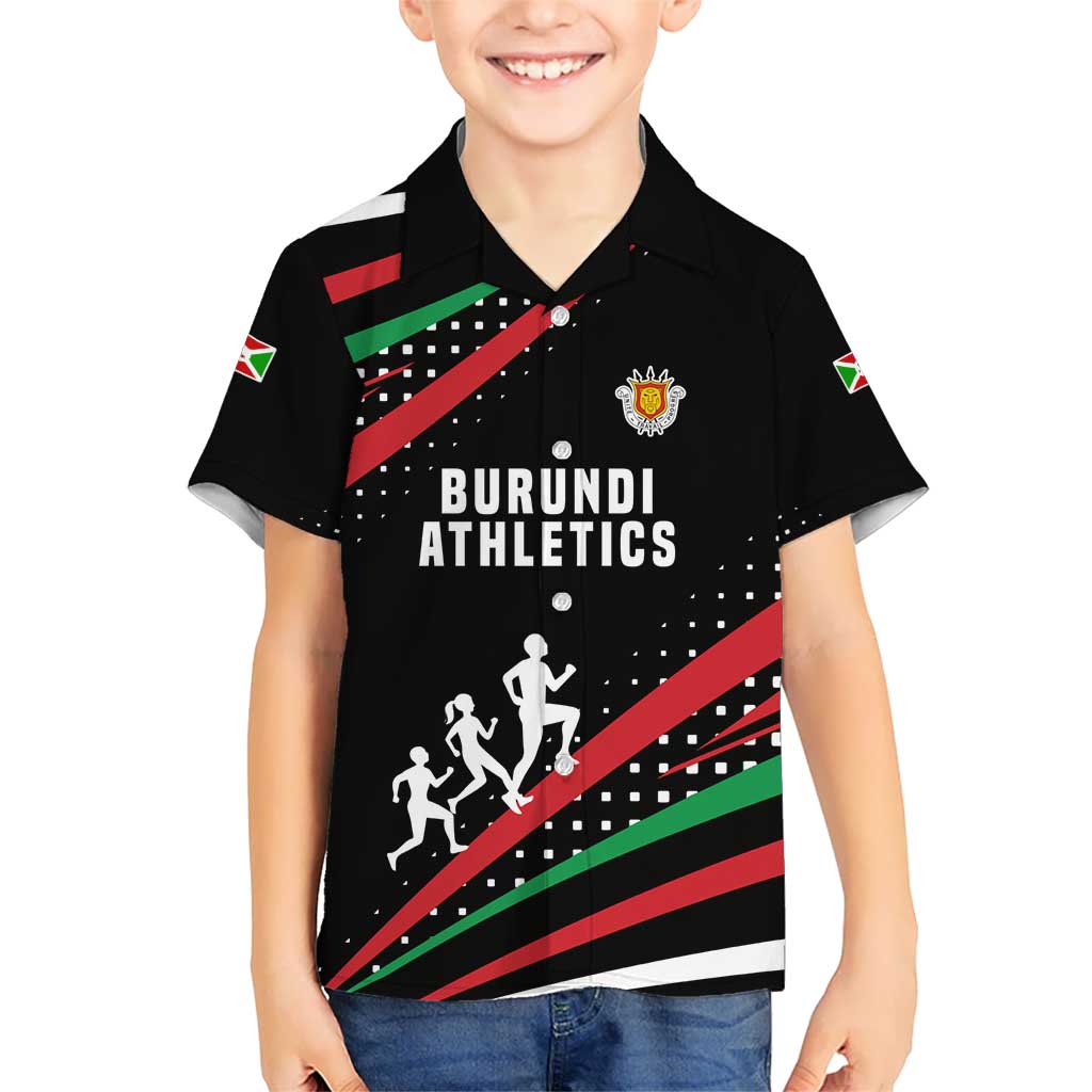 Burundi Kid Hawaiian Shirt with Athletics Runners Black Red Green Flag Spirit