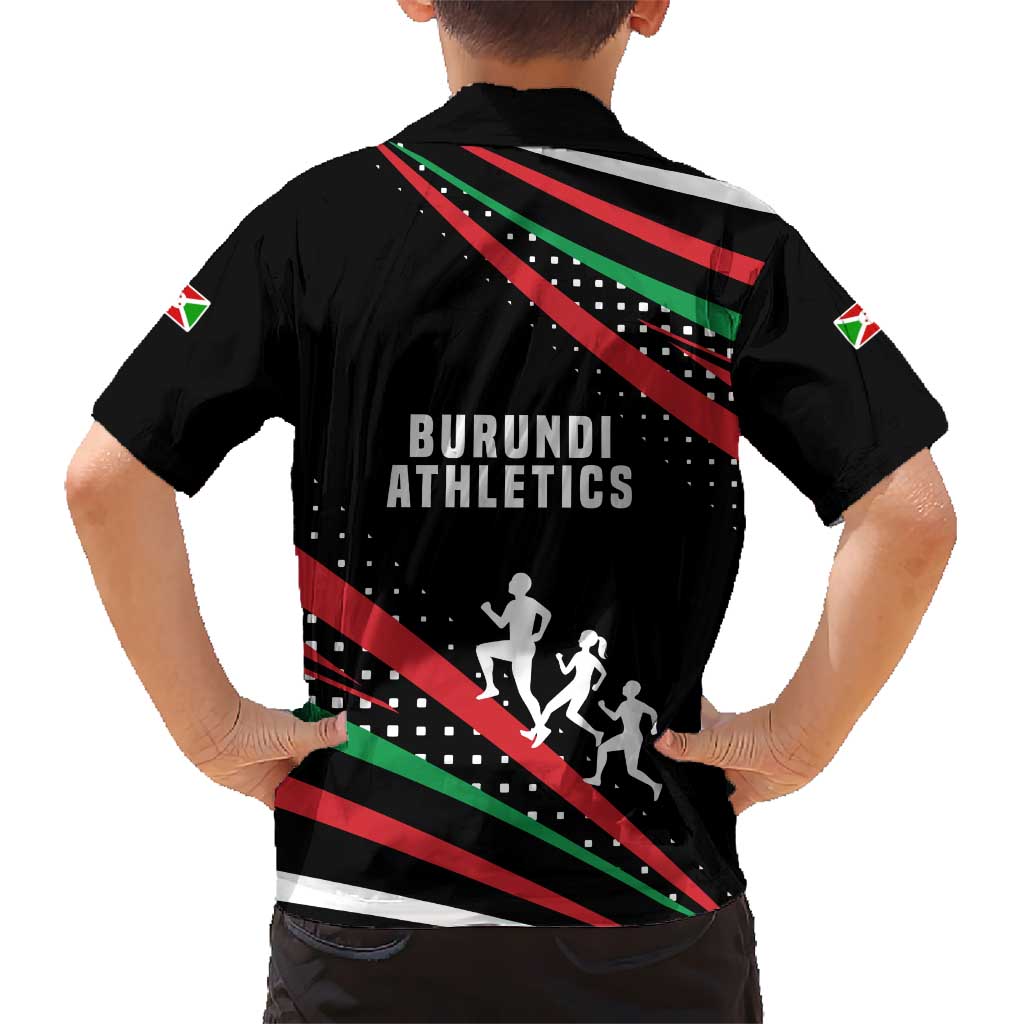 Burundi Kid Hawaiian Shirt with Athletics Runners Black Red Green Flag Spirit