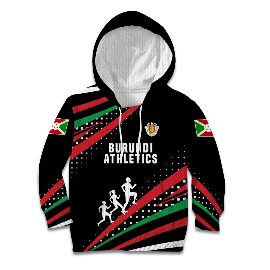 Burundi Kid Hoodie with Athletics Runners Black Red Green Flag Spirit