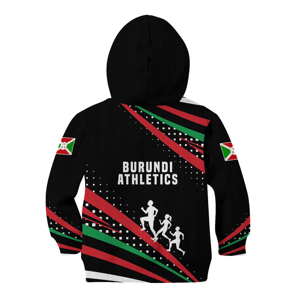 Burundi Kid Hoodie with Athletics Runners Black Red Green Flag Spirit