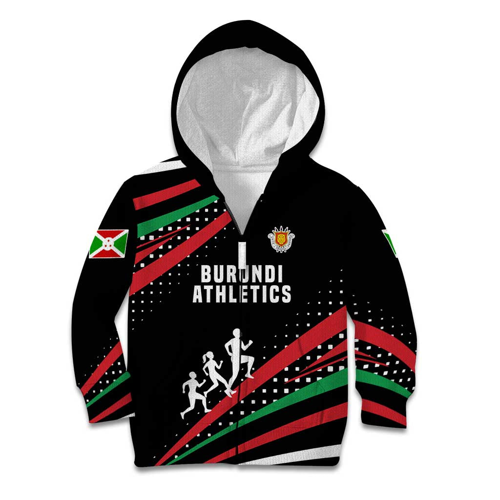 Burundi Kid Hoodie with Athletics Runners Black Red Green Flag Spirit