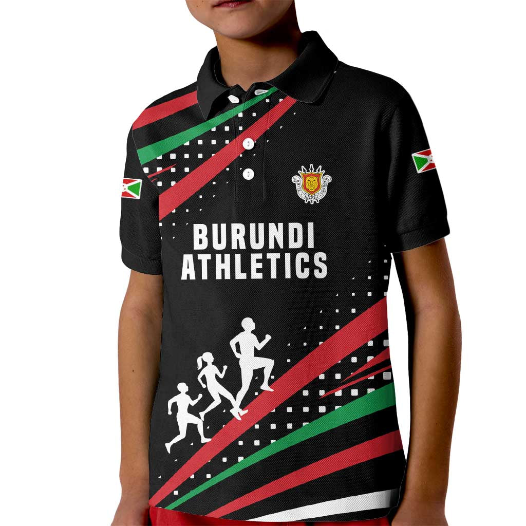 Burundi Kid Polo Shirt with Athletics Runners Black Red Green Flag Spirit