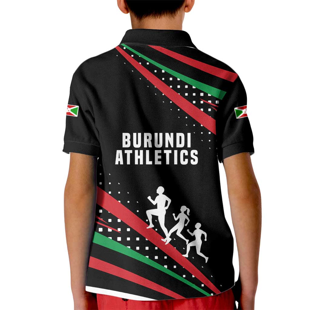 Burundi Kid Polo Shirt with Athletics Runners Black Red Green Flag Spirit