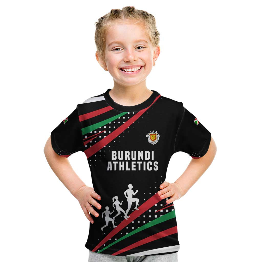 Burundi Kid T Shirt with Athletics Runners Black Red Green Flag Spirit